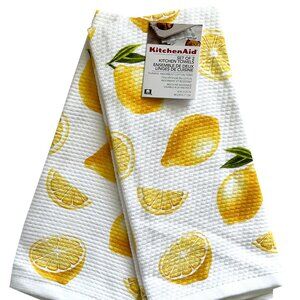 KitchenAid 2 Pc Kitchen Dish Towel Set Citrus Lemons Cotton Terry 100% Cotton